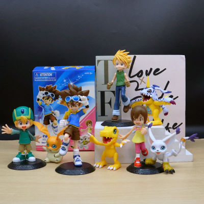 8pcs Digimon Suit Anime Model Figure Yagami Taichi Agumon Gabumon Tail Beast Desktop Doll Decorative Ornaments Collectible Toys