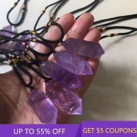 Natural Purple Brazilian Amethyst Quartz Pendant Crystal Carving Point Wand Pendulum Healing Chakra Stone Necklace Jewelry Gift