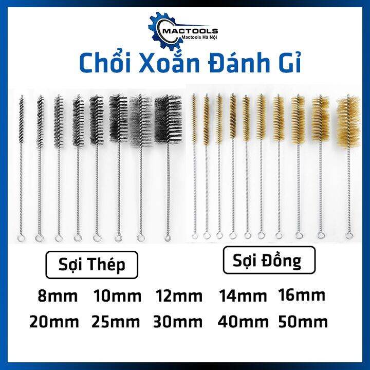 Chổi đánh rỉ sét sợi đồng / thép xoắn tròn dài 30cm, bàn chải cọ rửa ...
