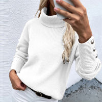 2021Fashion Button Long Sleeve Autumn Women Sweater Jumper Elegant Turtleneck Warm Pullover Tops Winter Casual Loose Knitted Sweater