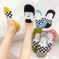 5 Pairs Women Socks Summer Socks Comfortable Checkerboard Non-slip Silicone Invisible Socks Female Korean Casual Socks Slippers Socks Tights