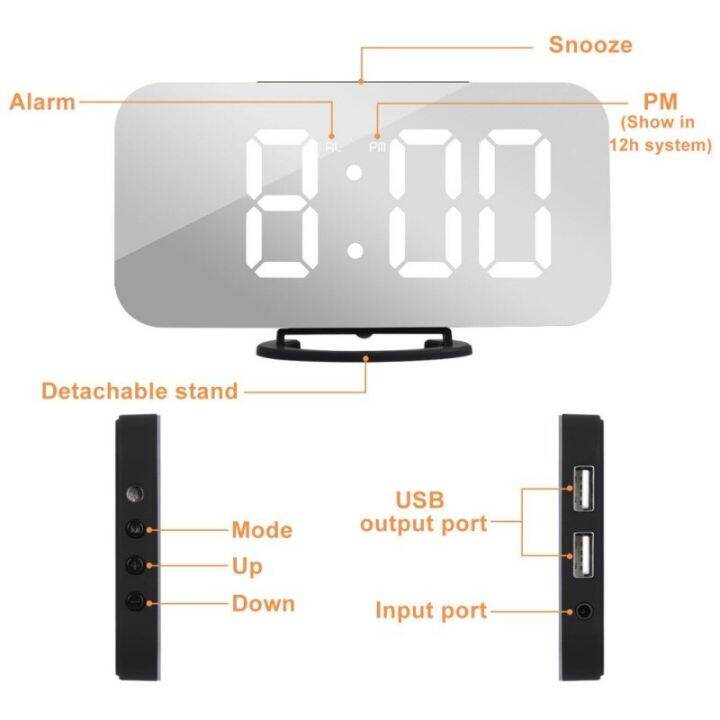 worth-buy-usb-นาฬิกาปลุกดิจิตอลนาฬิกานาฬิกานักเรียนกระจก-led-แสดงผลความละเอียดสูง-snooze-นาฬิกาสำหรับเด็ก-light-sensor-นาฬิกาตั้งโต๊ะสำนักงาน