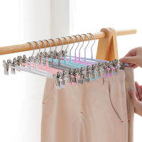 510pcs Anti-slip Pants Rack Stainless Steel Multifunctional Household Retractable Pants Clip Hanger 4 Colors