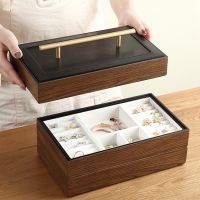 Multifunctional Ornament Storage Box Multilayer Wooden Box Black Walnut with Lock