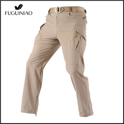 FUGUINIAO กางเกงสไตล์ยุทธวิธีสำหรับผู้ชาย,กางเกงคาร์โก้ทหารคอมแบตกางเกงลำลองแห้งเร็ว IX9สำหรับนักวิ่งจ็อกกิ้ง