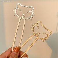 ✕✾卍 2022 Cute Gold Silver Color Metal Smile Cat Hair Sticks Simple Retro Smooth Matte Hollow Hairpin for Women Fashion Jewelry