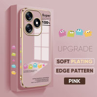 เคส PMP สำหรับ Tecno Spark 10 Spark 10C ฟรีสายคล้องการ์ตูน Pac-Man เคสขอบสี่เหลี่ยมลวดลายชุบเคสโทรศัพท์หรูหราชุบเคสโทรศัพท์นิ่ม