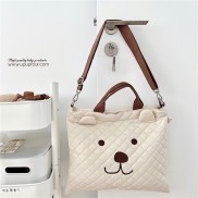 Túi bỉm sữa gấu, túi đa năng phong cách Hàn Quốc chất Liệu Cotton Trần