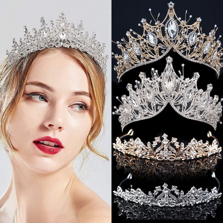 Wedding Hair Tiara Crystal Bridal Tiara Crown Silver Color Diadem Veil ...