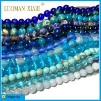 Blue Natural Stone Beads Topaz Aquamarine Agate Jade Glass Crystal Loose Round Spacer Bead for Jewelry Making Diy Bracelet Charm