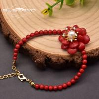 GLSEEVO Natural Coral Female Bracelet Ladies Handmade Design Wedding Birthday Luxury Flower Shape Bracelet Jewelry GB0958