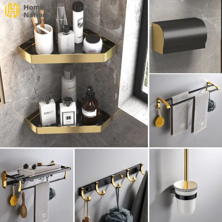 HN Black Gold Bathroom Shelf Bathroom Accessories Towel Holder Towel