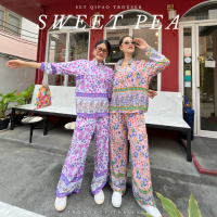 THONGYOY - Set Qipao Sweet Pea เซ็ตกี่เพ้าขายาว ลายดอกไม้น่ารัก ชุดจีนลายดอก ฟรีไซส์