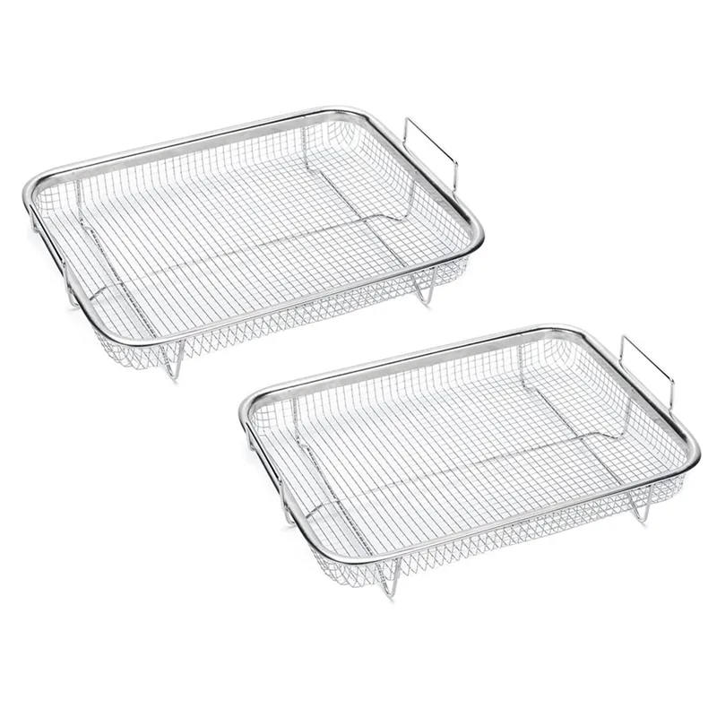 Air Fryer Basket For Oven, 2 Piece Set Stainless Steel Grill Basket,  Non-stick Mesh Basket Set, Air Fryer Tray Wire Rack Roasting Basket