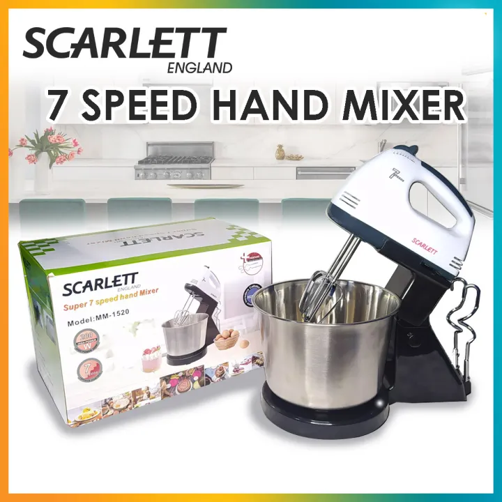 SCARLETT Super 7 Speed Stand Hand Mixer MM1520 200w Removable Bowl