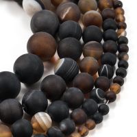 1strand Natural Stone Matte Coffee Stripe Agates Beads Natural Brown Loose Spacer Beads for jewelry making bracelet pick size Cables Converters