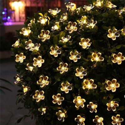 ALLTRUE 5m 7m 12m 22m Peach Flower Solar Lamp Power LED String Fairy Lights 6V Solar Garlands Garden Christmas Decor For Outdoor