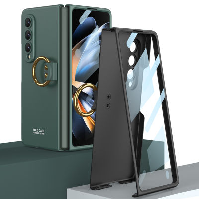 เคส Samsung Galaxy Z Fold 4 5G 2022ฝาหลังพับได้กระจกเทมเปอร์ในตัวป้องกันหน้าจอและแหวนขาตั้งสำหรับ Samsung Galaxy Samsung Galaxy Z Fold 4 5G 2022