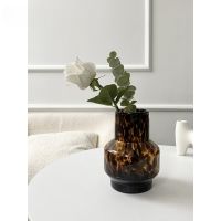 【LZ】♕  Vaso de vidro estampa leopardo vintage arranjo de flores secas moderno minimalista âmbar adequado para sala de estar quarto estudo decoração