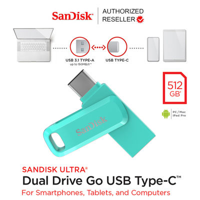 SanDisk Dual Drive Go 512GB USB 3.1 สีเขียว Gen1 Flash Drive Type-C Speed150mbs (SDDDC3-512G-G46G) แฟลชไดรฟ์  ประกัน Synnex 5ปี