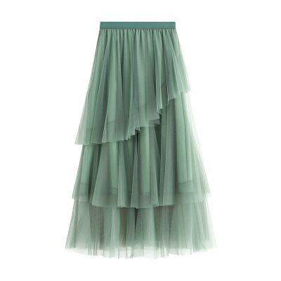 【CC】❁  Pink Tulle Skirt Fashion Korean Elastic Waist A-line Tutu Female Jupe Longue