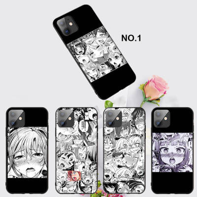 Casing หรับ iPhone 14 13 11 Pro Max 11 Mini 8+ 8 Plus Ahegao Anime Girl Cartoon Cute Faces Pattern Phone เคสโทรศัพท์ อ่อนนุ่ม TPU Shockproof Black ปก