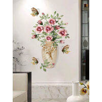 Dragonpad 3d ดอกไม้ในแจกัน Self-Adhesive สติ๊กเกอร์ติดผนังสไตล์จีน Wall Art สำหรับห้องนอนห้องนั่งเล่น Wall Decoration