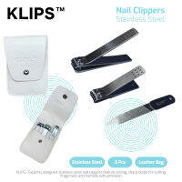 KLIPS ชุด กรรไกรตัดเล็บ สแตนเลสสลีล 2 ชิ้น พร้อมตะไบ 1 ชิ้น Nail Clipper Set บรรจุทั้งหมด 3 ชิ้นในซองหนัง