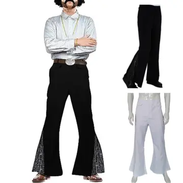 Women 70s Costume Bell Bottom Boho Flared Pants Hippie Outfit Mid Waist  Trousers