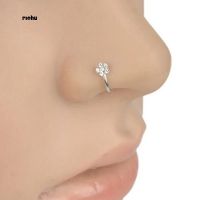 RichuUni Plum Flower Rhinestone Nose Stud Hoop Sparkly Nose Ring Body Piercing