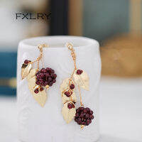 FXLRY Original Handmade Vintage Garnet Asymmetrical Earrings For Women Fashion Jewelry