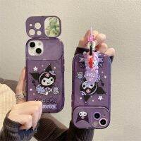 เคสพับเป็นขาตั้งพวงกุญแจกระจกแบบฝาพับสำหรับ OPPO RENO 8T 3 4 5 6 7 8 9 Pro Plus 7Z 8Z 4SE 7SE R15 Lite น่ารัก Kuromi ข้อมือใสเคสโทรศัพท์