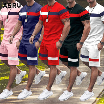 ASRV เสื้อยืดผู้ชาย เสื้อผ้าผู้ชาย t shirt for men เสื้อยืดผู้ชายแขนสั้นคอกลมเย็บปะติดปะต่อกันกีฬาและพักผ่อนชุดออกกำลังกายฤดูร้อน