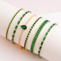 Green Shiny Charm CZ Tennis Bracelet for Women Crystal Zircon Jewelry Adjustable 18K Gold Plated Box Chain Bracelets Gift