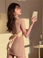 ?-✒❀ Hong Kong Style cheongsam buckle dress womens new summer pure style skirt design sense of minority slim wrap hip short