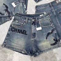 สีฟ้าอ่อนทรงเอวสูงแบบตรงของผู้หญิง Celana Pendek Denim บางทรงเอไลน์หลวม