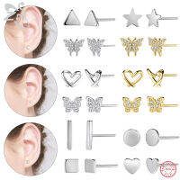 ZS 1คู่หัวใจผีเสื้อ925ต่างหูเงินคริสตัลต่างหูซิลเวอร์โกลด์สีหู Helix Tragus เจาะสำหรับสาวๆ