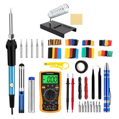 Replacement Spare Parts Soldering Iron Kit, 60W/110V Adjustable Temperature Soldering Iron with Digital Multimeter Stand Soldering Tips