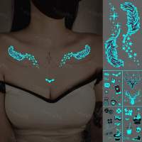 Women Men For Fake Chest Art Body Temporary Sexy Waterproof Feather Star Sticker Tattoo Luminous Blue