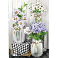 Flower Daisy Vase Printed Canvas 11CT Cross-Stitch Full Kit DIY Embroidery Sewing Handmade Craft Painting Gift Halloween Mulina