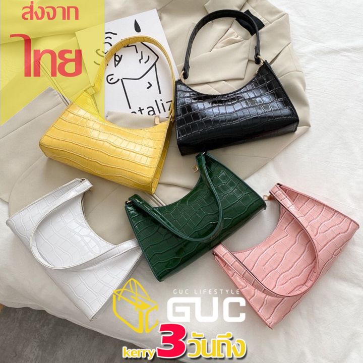 gucselected-b1747-กระเป๋าผ้าหนังสะพายไหล่-เป็นลายหนังจระเข้