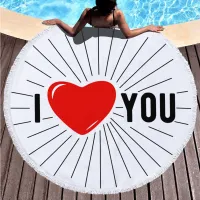 Valentines Day Beach Towel Microfiber Bath Towel LOVE Round Fringed Beach Towel Comfortable Soft Skin-Friendly Home