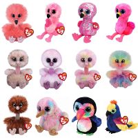 【CW】 15CM Ty Beanie Big Eyes Bird Series Ostrich Flamingo Plush Toy Kawaii Stuffed Animals Doll Kids Toys Children  39;s Christmas Gifts