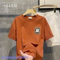 Top LUUD Creative Personality Letter U Embroidery Round Neck Short-Sleeved T-Shirt Summer Mens All-Match Micro-Drop Shoulder Sleeve Top Tide YY ☋□۞