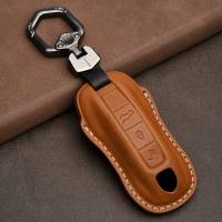 3 Button Car Key Case Keyring ForPorsche Cayenne Macan Panamera 911 718 GTR3 Genuine Leather Shell