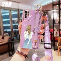 YBD สายรัดข้อมือเคสโทรศัพท์สำหรับ Infinix Tecno Pova 2 เคสพร้อมเคสสีลูกอมชุบฟรีสายคล้องด้วยไฟฟ้าพร้อมการป้องกันกล้องที่แม่นยำ