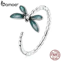 Bamoer Vintage Green Dragonfly แหวน925เงินสเตอร์ลิงปรับแหวน CZ ผู้หญิงเครื่องประดับ (บรรจุในกล่อง)