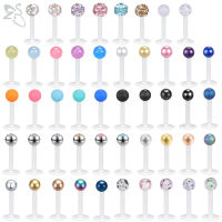 ZS 1 PC Multicolor อะคริลิคเจาะริมฝีปากคริสตัล Labret เจาะผู้หญิงผู้ชายหูกระดุม16G Ball กระดูกอ่อน Anti Allergy Lip แหวน