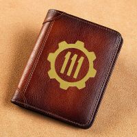 ZZOOI High Quality Genuine Leather Wallet Fallout 4 Vault 111 Symbol Printing Card Holder Male Short Purses BK670