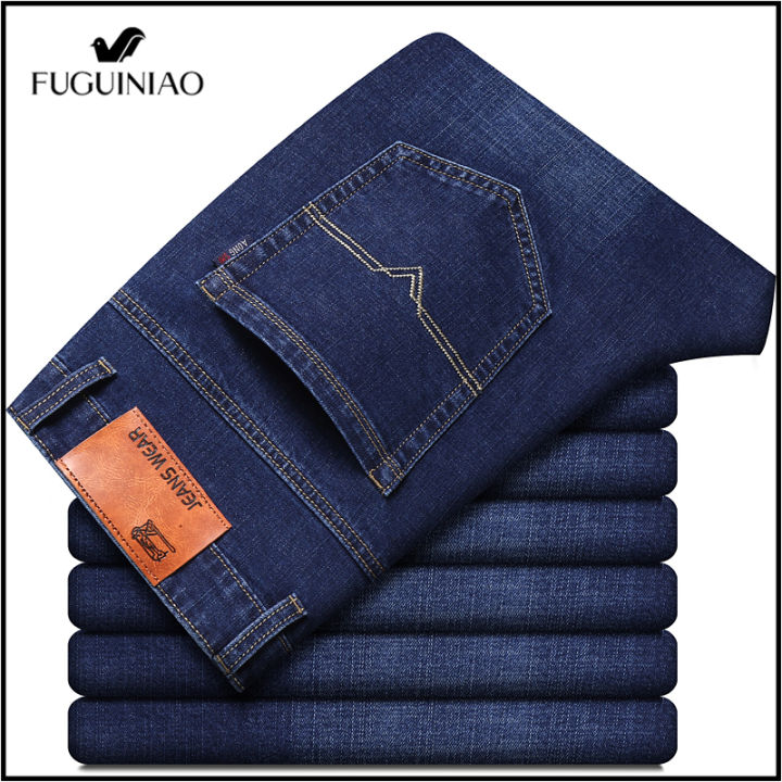 fuguiniao-ผู้ชายกางเกงยีนส์ยืด-slim-กางเกงทางการแบรนด์เสื้อผ้าผู้ชาย